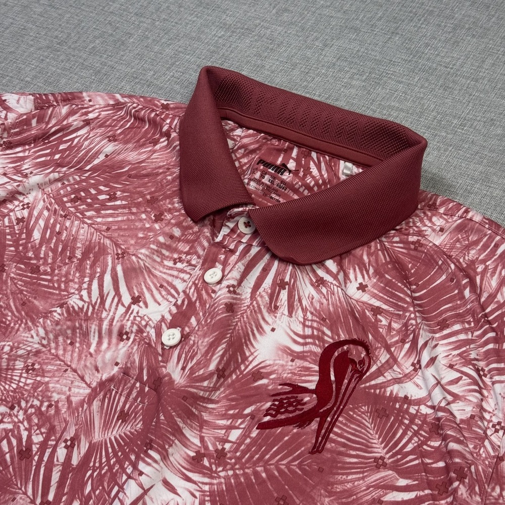 Puma Leaf Print Golf Polo Shirt Mens XL Red Performance Performance Stretch